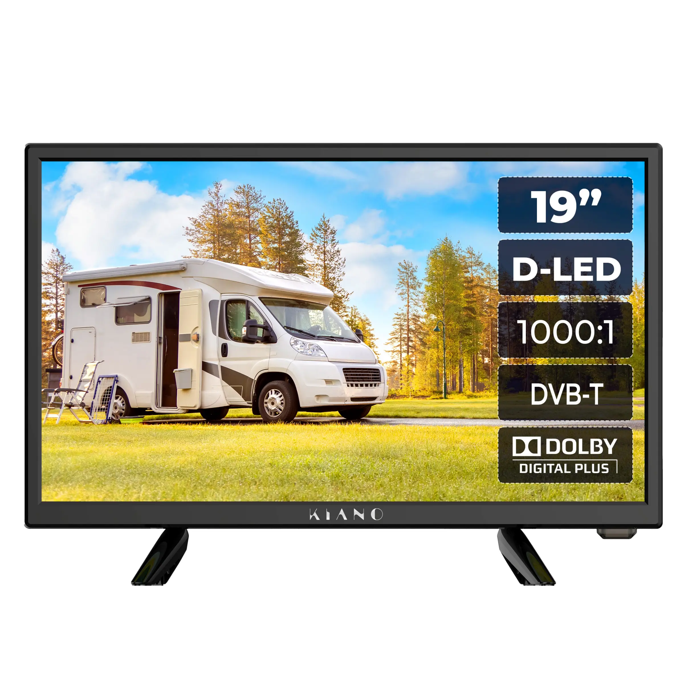 Telewizor LED KIANO SLIMTV 19" TRAVEL Idealny do kampera, ciężarówki, ładowarka 12V