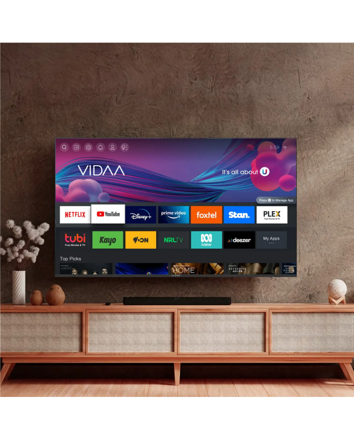 Telewizor Kiano Elegance 55" 4K Smart TV VIDAA Netflix. HBO, Prime